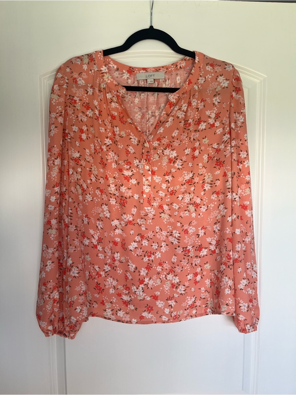 LOFT Peachy Coral Floral Button-Front Blouse
